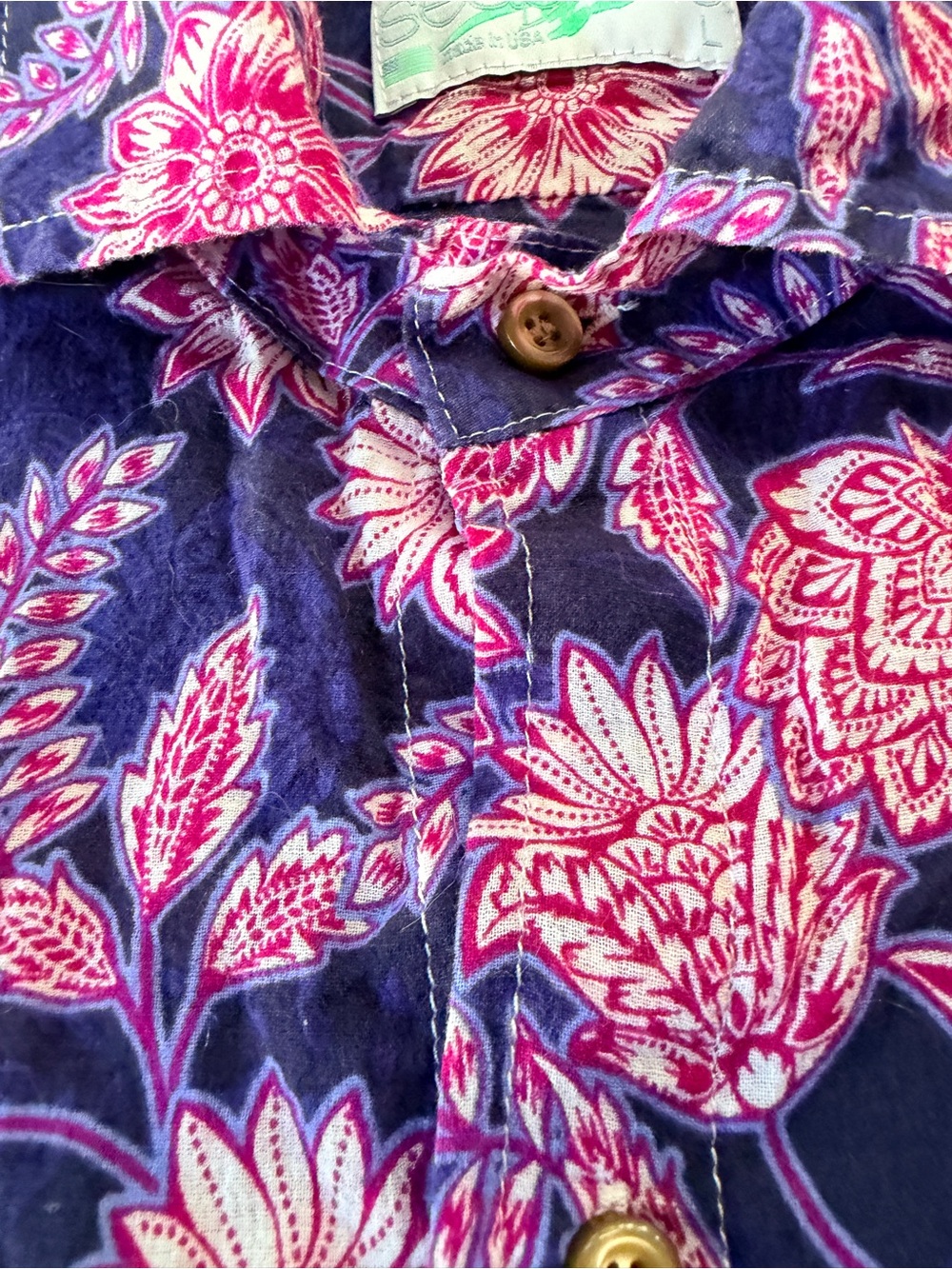 Seaplane Men's Large Seedy Purple Vibrant Floral Button-Up Shirt Palm Springs - Picture 4 of 15